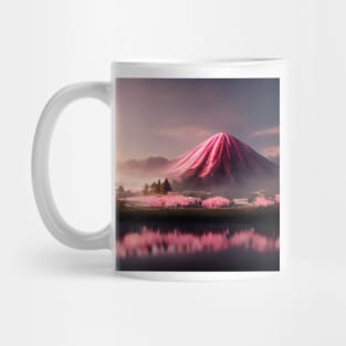 Mountain reflected in a body of water, the rose colored evening Mug